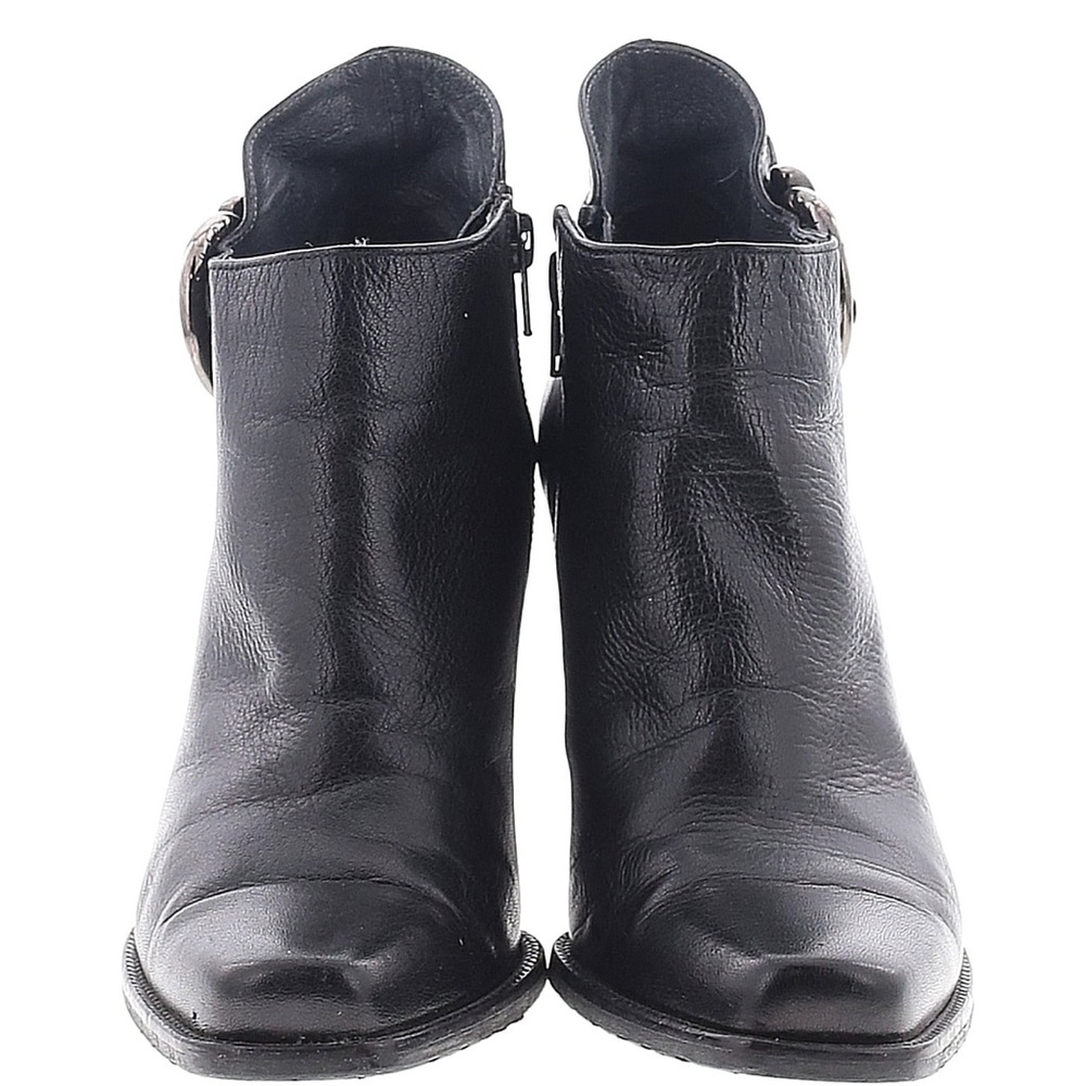 Stuart Weitzman black leather silver buckle ankle boots heeled booties 7.5‎ - Picture 3 of 4